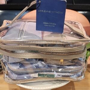 Adrienne Vittadini Clear Travel Bag Set - Tan and Blue Floral